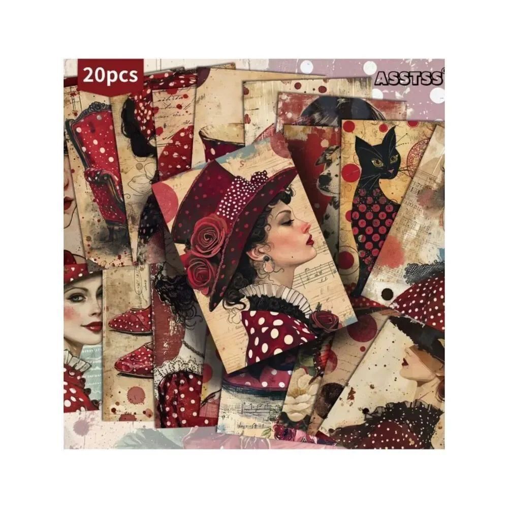 NWT 20pc Vintage Retro Lady Polka Dot Scrapbook Paper Craft Journal Ephemera 4x6